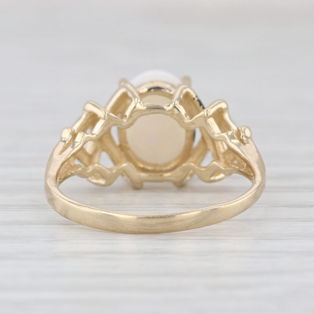 Oval Cabochon Opal Solitaire Ring 10k Yellow Gold Size 6.5