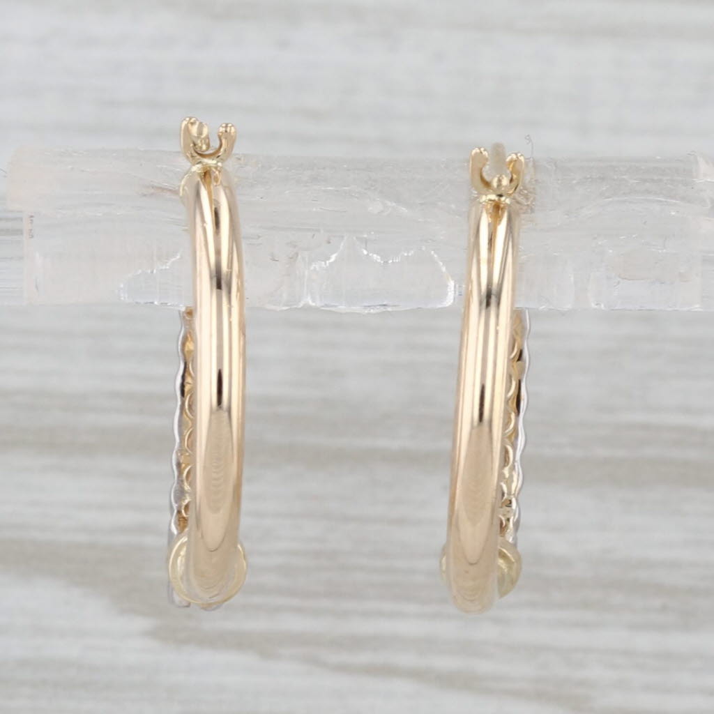 0.15ctw Diamond Hoop Earrings 10k Yellow White Gold Snap Top Round Hoops