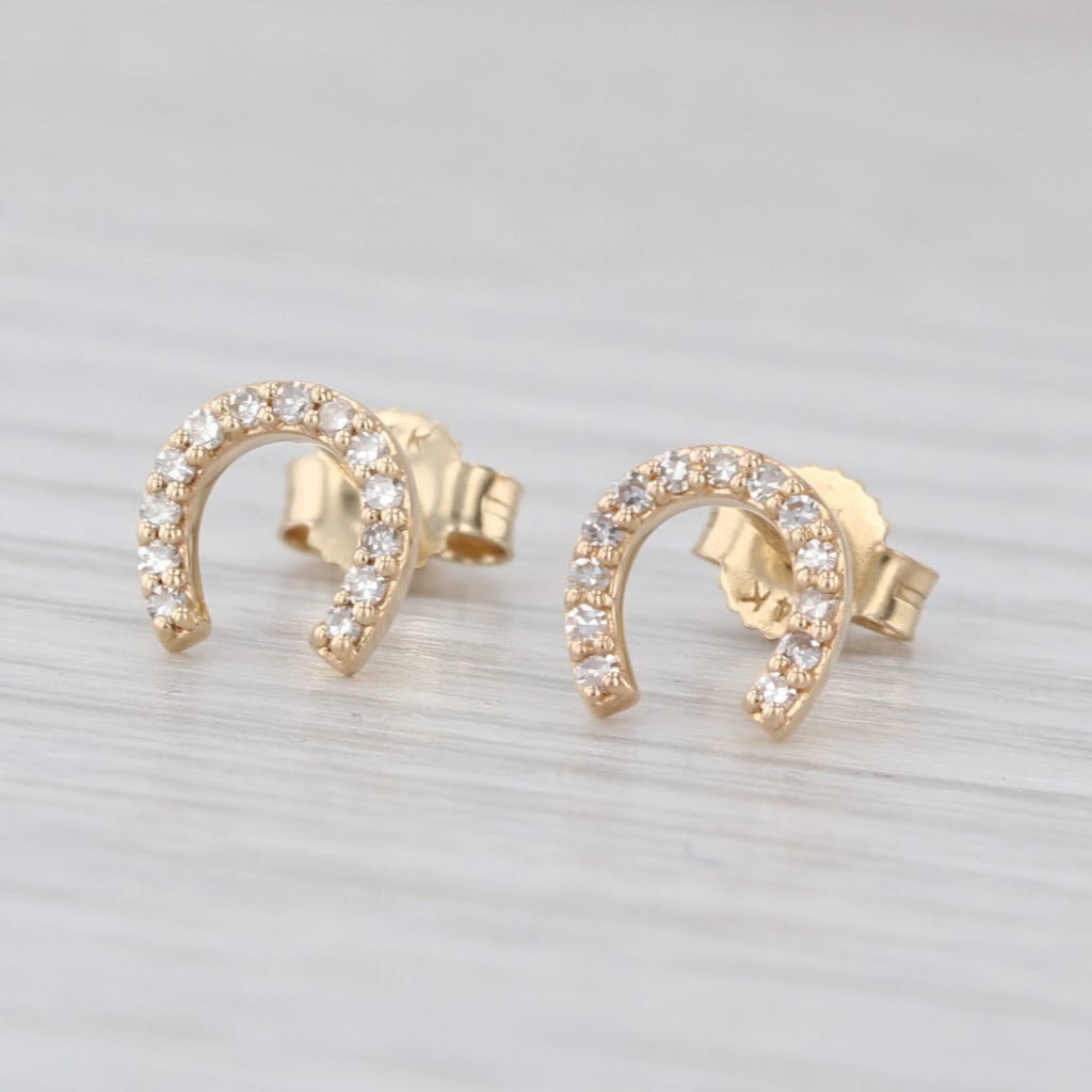 New 0.10ctw Diamond Horseshoe Stud Earrings 14k Yellow Gold Lucky Western Studs