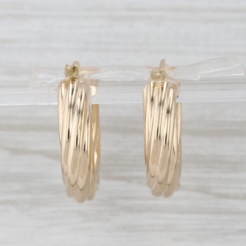 Small Hoop Twist Earrings 14k Yellow Gold Snap Top Round Hoops