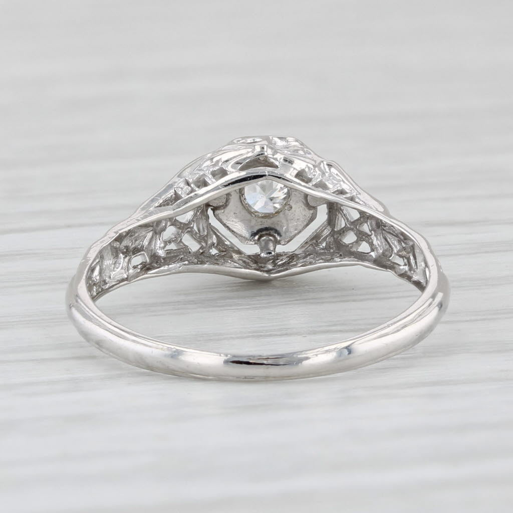 Light Gray Art Deco Diamond Solitaire Engagement Ring 18k White Gold Filigree Size 6