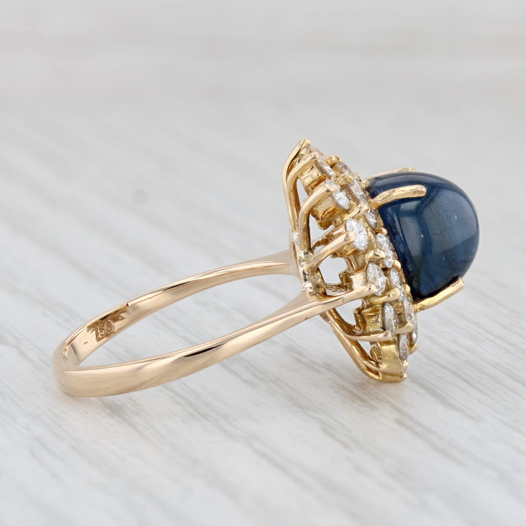 7.85ctw Blue Sapphire Diamond Halo Ring 18k Yellow Gold Size 8 Cocktail