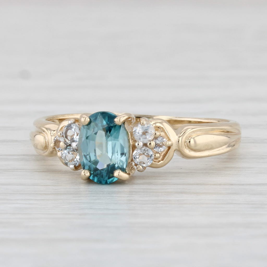 Light Gray 1.20ctw Oval Blue Zircon Ring 14k Yellow Gold Size 8 Engagement