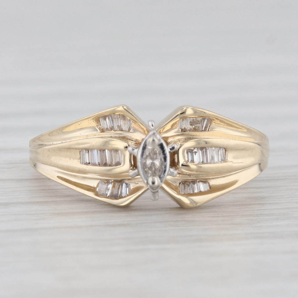 Light Gray 0.20ctw Marquise Diamond Engagement Ring 10k Yellow Gold Size 6