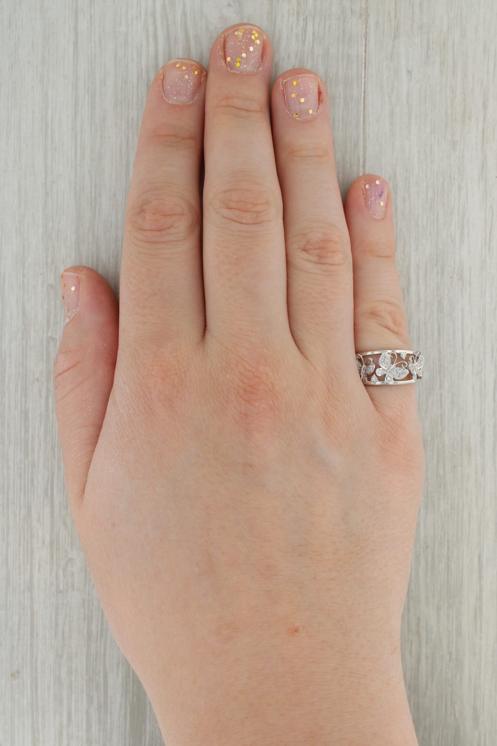 Rosy Brown Diamond Butterfly Ring 14k White Gold Size 7 Band