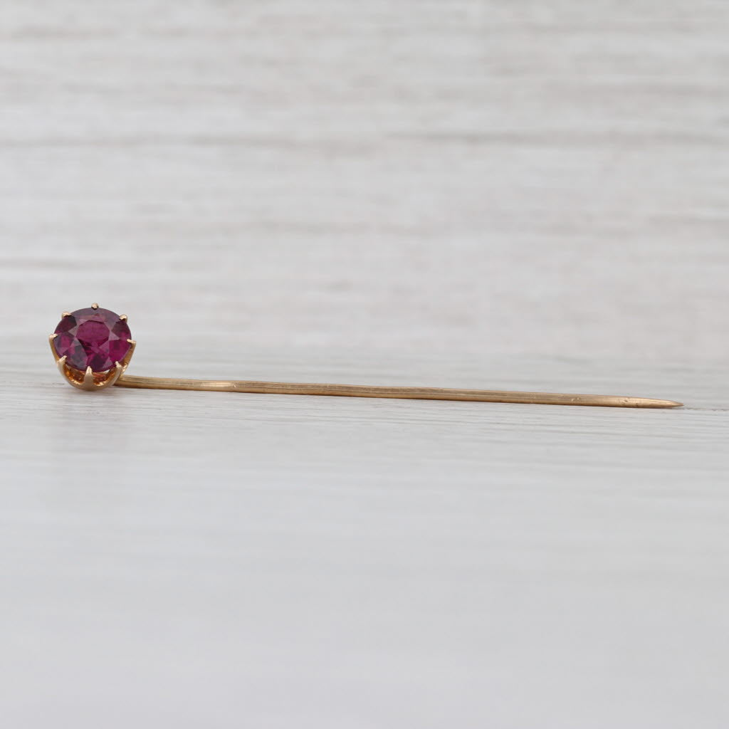 1.10ct Round Rhodolite Garnet Solitaire Stickpin 14k Yellow Gold Antique