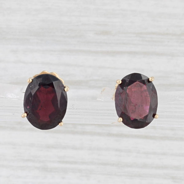 4.40ctw Red Garnet Stud Earrings 14k Yellow Gold Oval Solitaire Studs