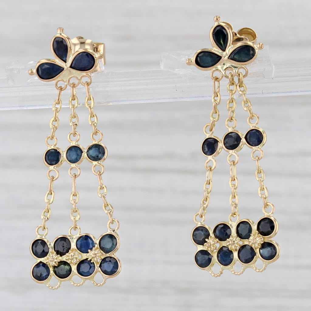 Light Gray 3.50ctw Blue Sapphire Dangle Earrings 18k Yellow Gold