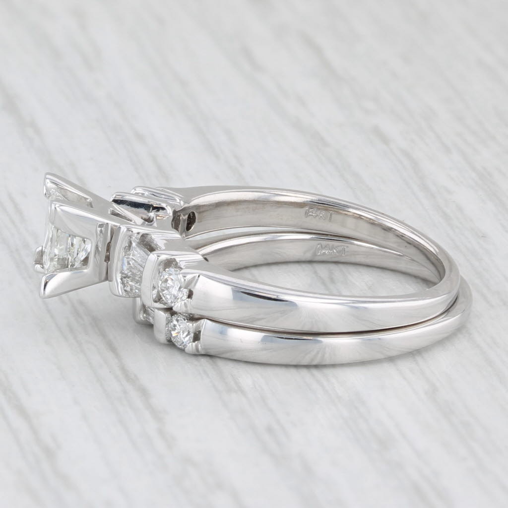 Light Gray 1.07ctw Diamond Princess Cut 14k White Gold Bridal Set Engagement Ring Size 7.25