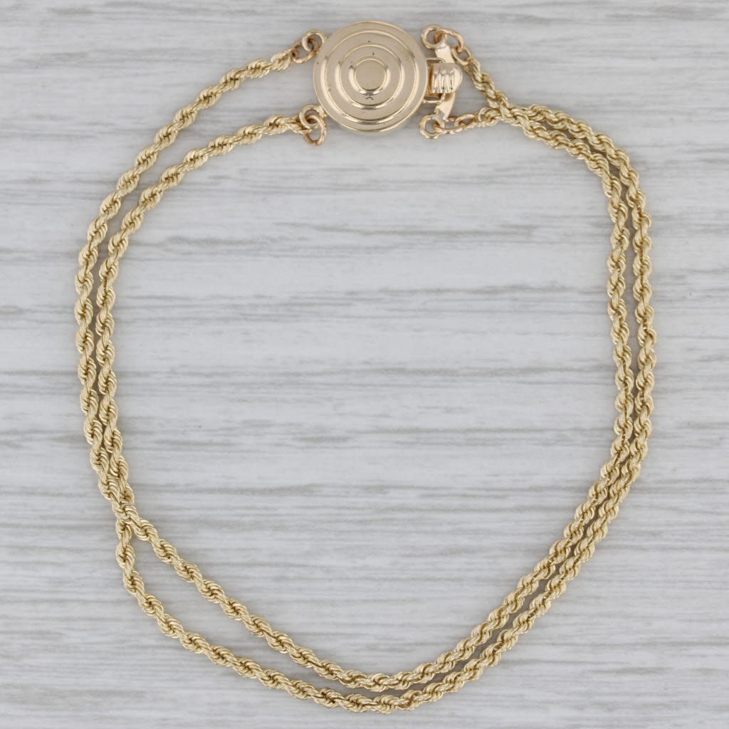 Gray 7" Slide Charm Bracelet 14k Yellow Gold Double Rope Chain Vintage