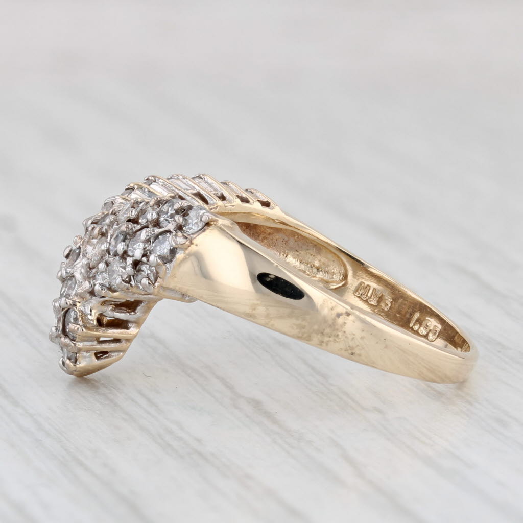 Light Gray 1ctw Pave Diamond Contoured V Ring 14k Yellow Gold Size 7.5