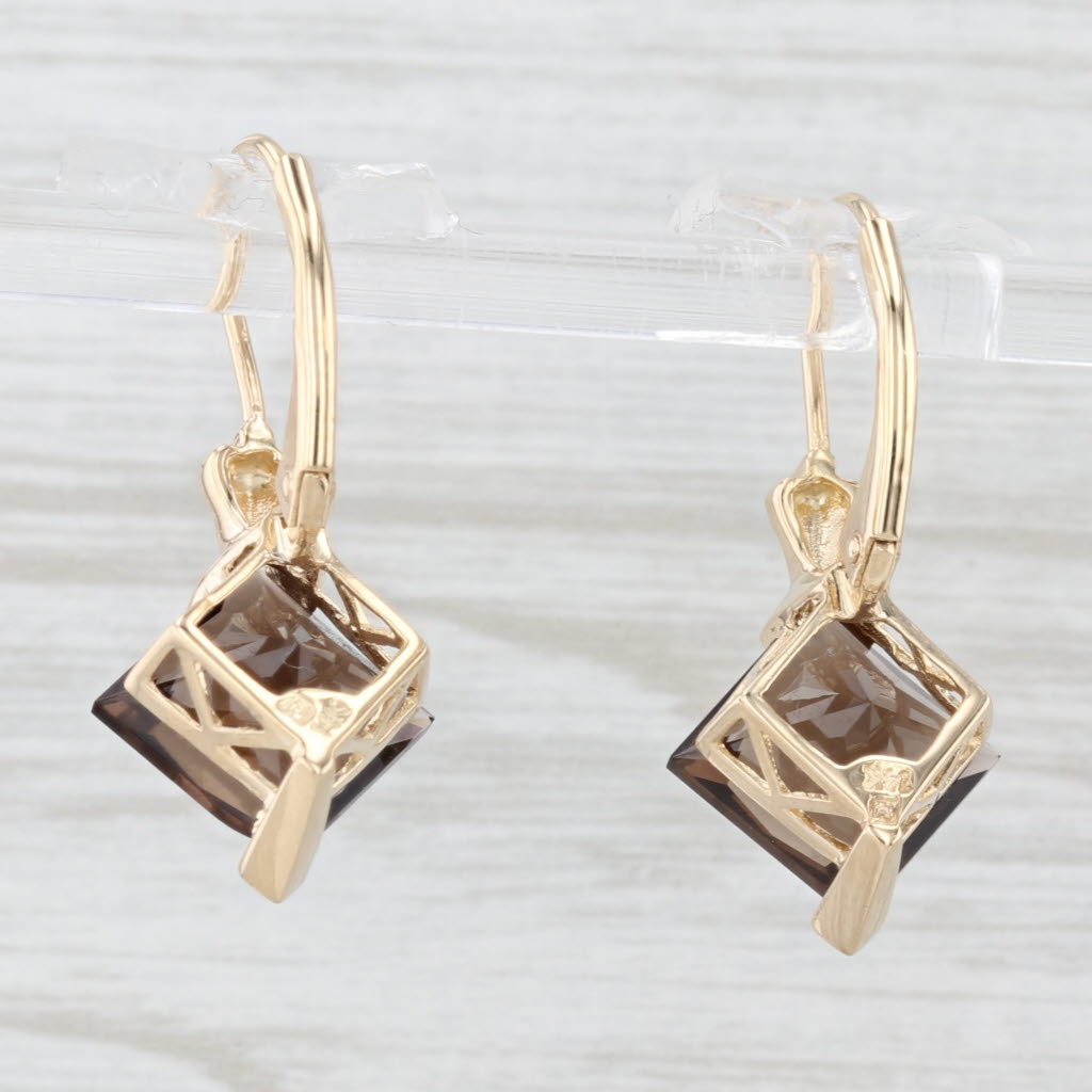 Light Gray 6.40ctw Smoky Quartz Dangle Earrings 14k Yellow Gold Lever Backs