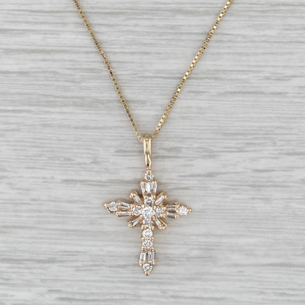 0.35ctw Diamond Cross Pendant Necklace 14k Yellow Gold 18" Box Chain