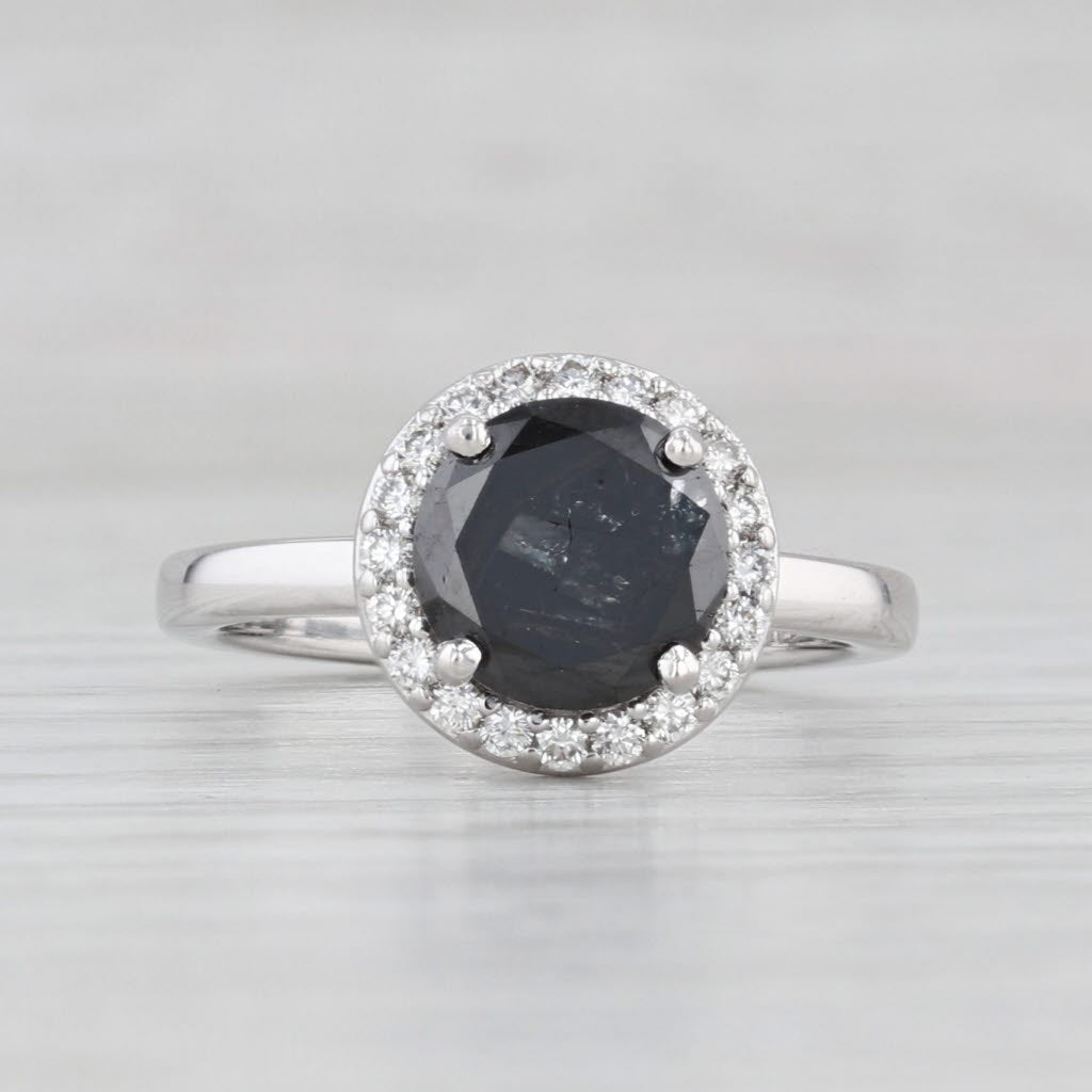 Light Gray 1.77ctw Black White Diamond Halo Ring 14k White Gold Size 8.25 Engagement