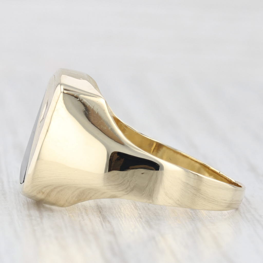 Light Gray Onyx Diamond Signet Ring 10k Yellow Gold Size 12.25 Vintage Men's