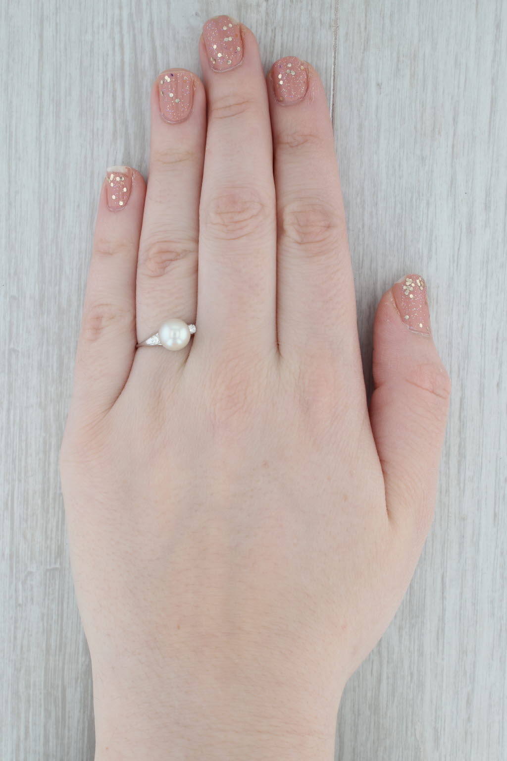 Gray Vintage Pearl Diamond 14K White Gold Size 9 Ring