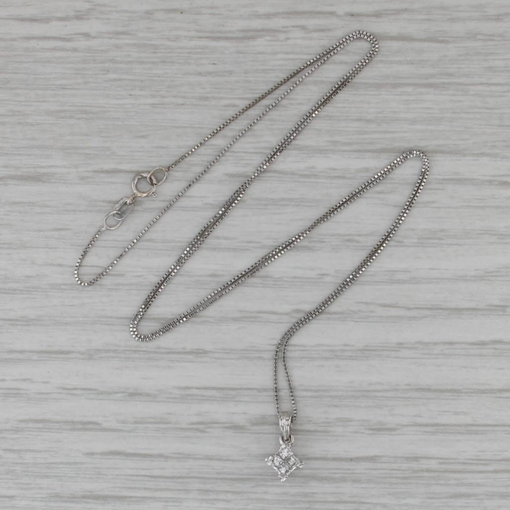 0.12ctw Princess Diamond Pendant Necklace 14k White Gold 19.25" Box Chain
