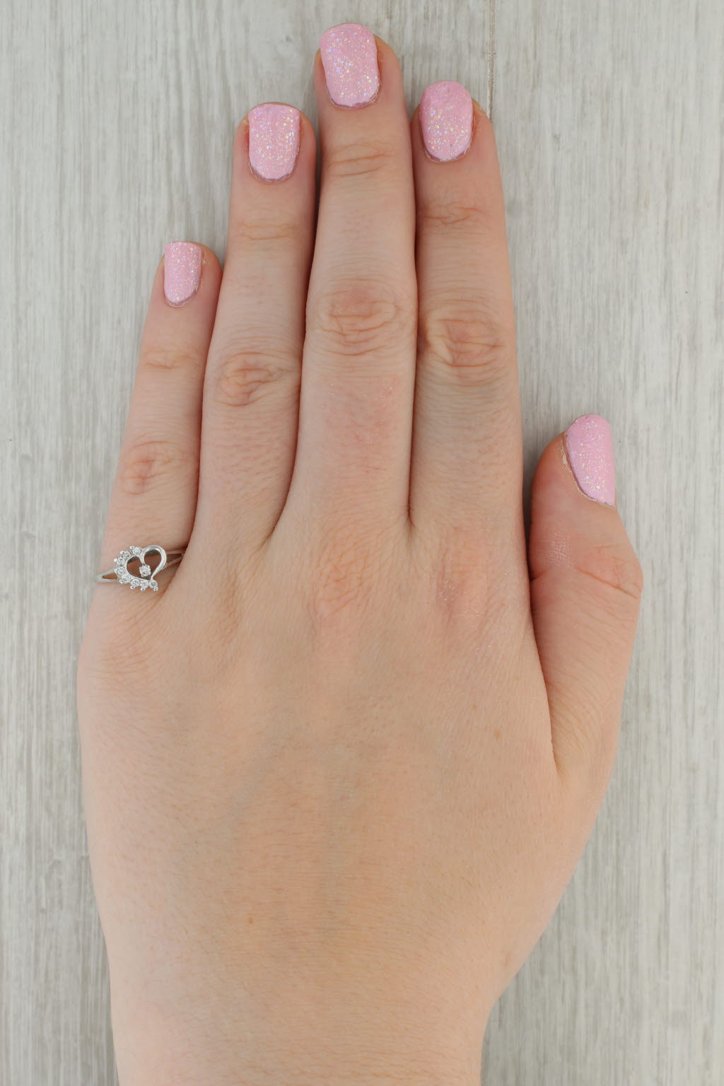 Dark Gray 0.15ctw Diamond Open Heart Ring 10k White Gold Size 8