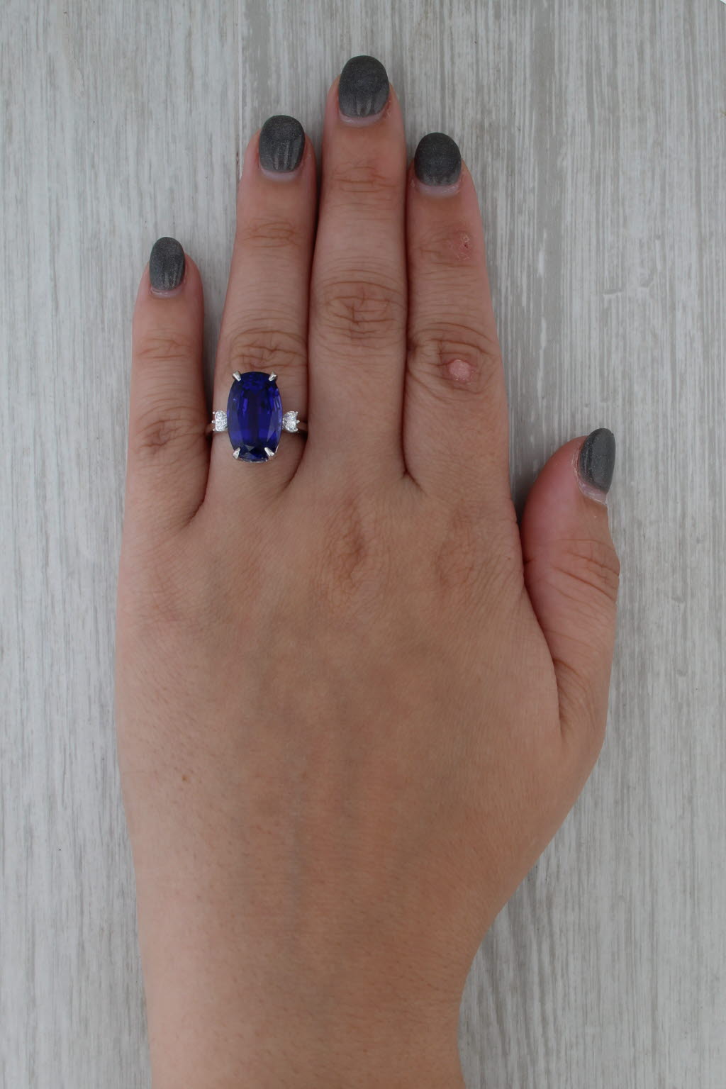 12.92ctw Cushion GIA Tanzanite Diamond Hearts Ring 18k White Gold Size 7