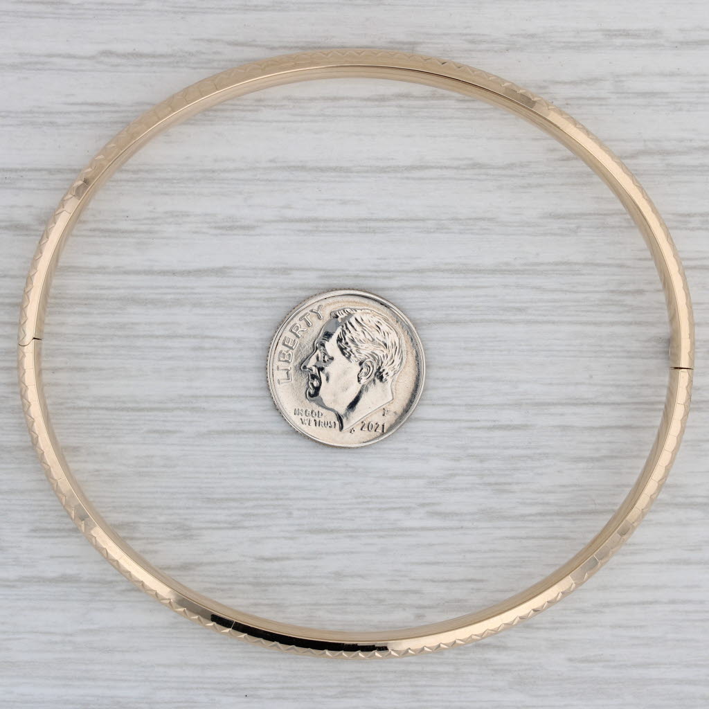 Gray Crosshatch Pattern Bangle Bracelet 14k Yellow Gold 8" 6mm Hinged Snap Clasp