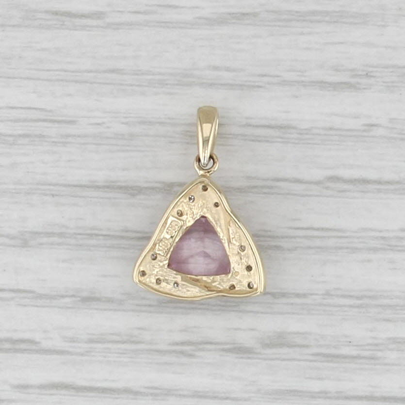 2.64ctw Pink Mystic Topaz Diamond Halo Pendant 10k Yellow Gold Small Drop