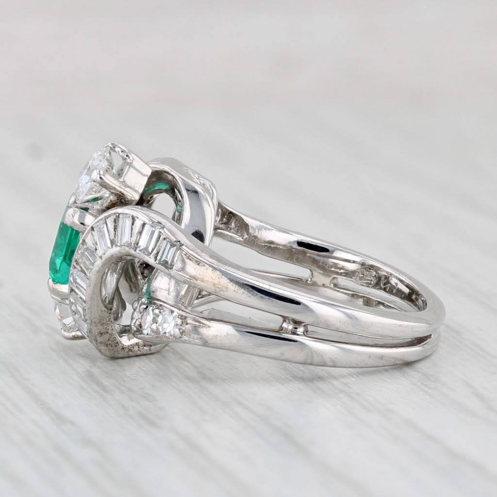 Light Gray Vintage 1.94ctw Emerald Diamond Cocktail Ring 18k White Gold Size 5.75