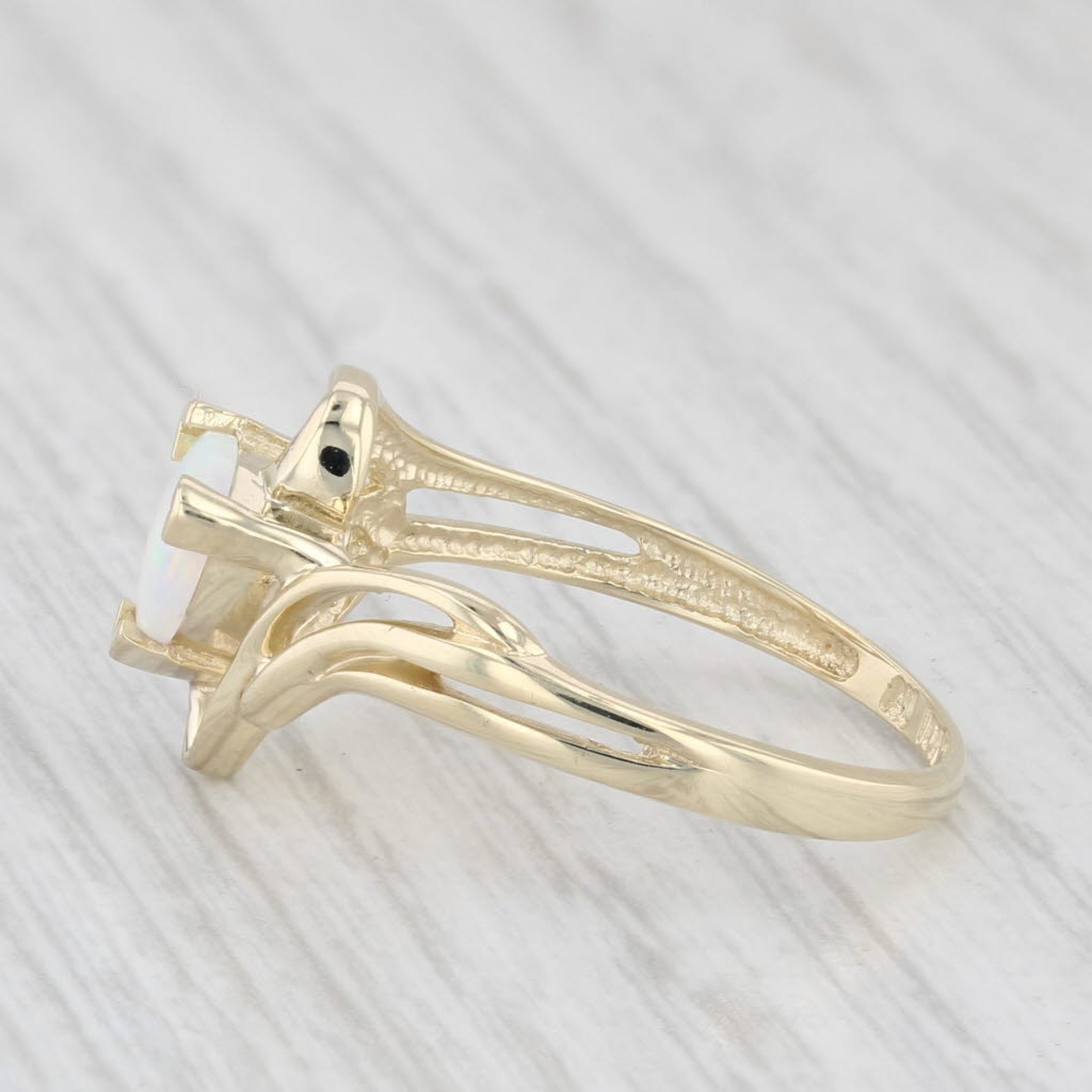 Light Gray Lab Created Opal Diamond Ring 10k Yellow Gold Size 7.25 Bypass