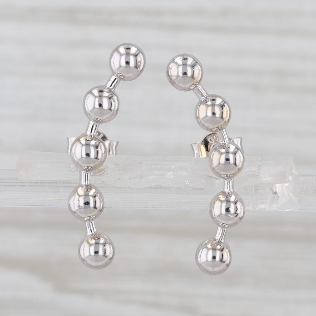 Bead Drop Earrings 18k White Gold Pierced Butterfly Backs