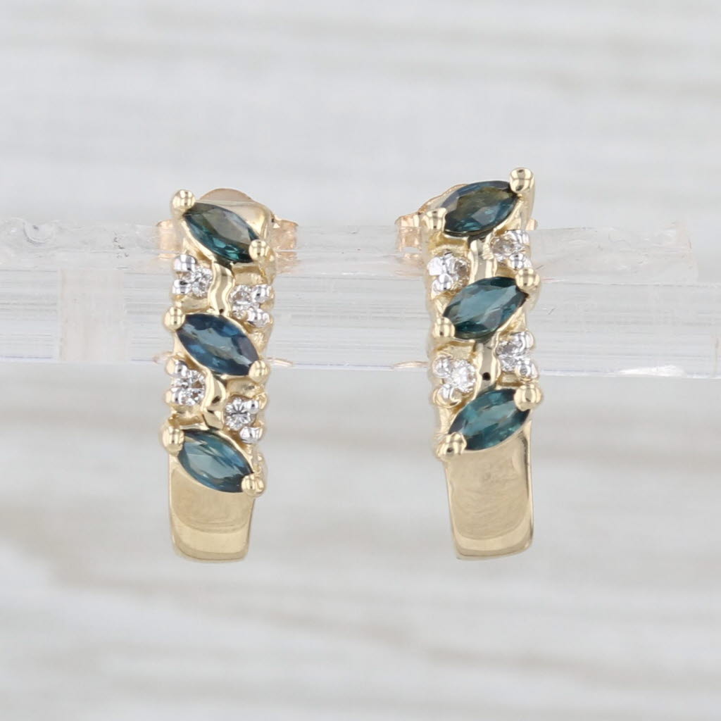 0.75ctw Blue Sapphire Diamond J-Hook Earrings 14k Yellow Gold