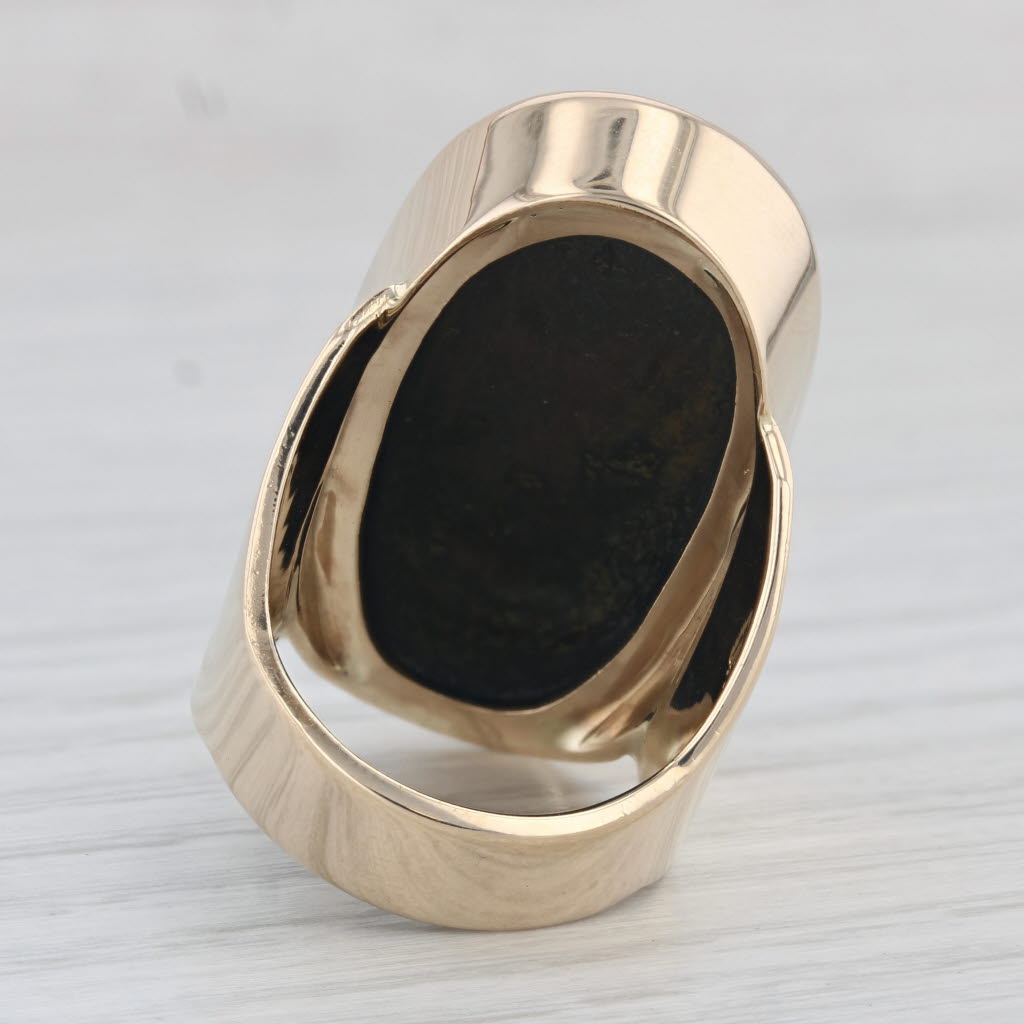 Large Japanese Shakudo Figural Signet Ring 14k Gold Copper Inlay Ancient Figure