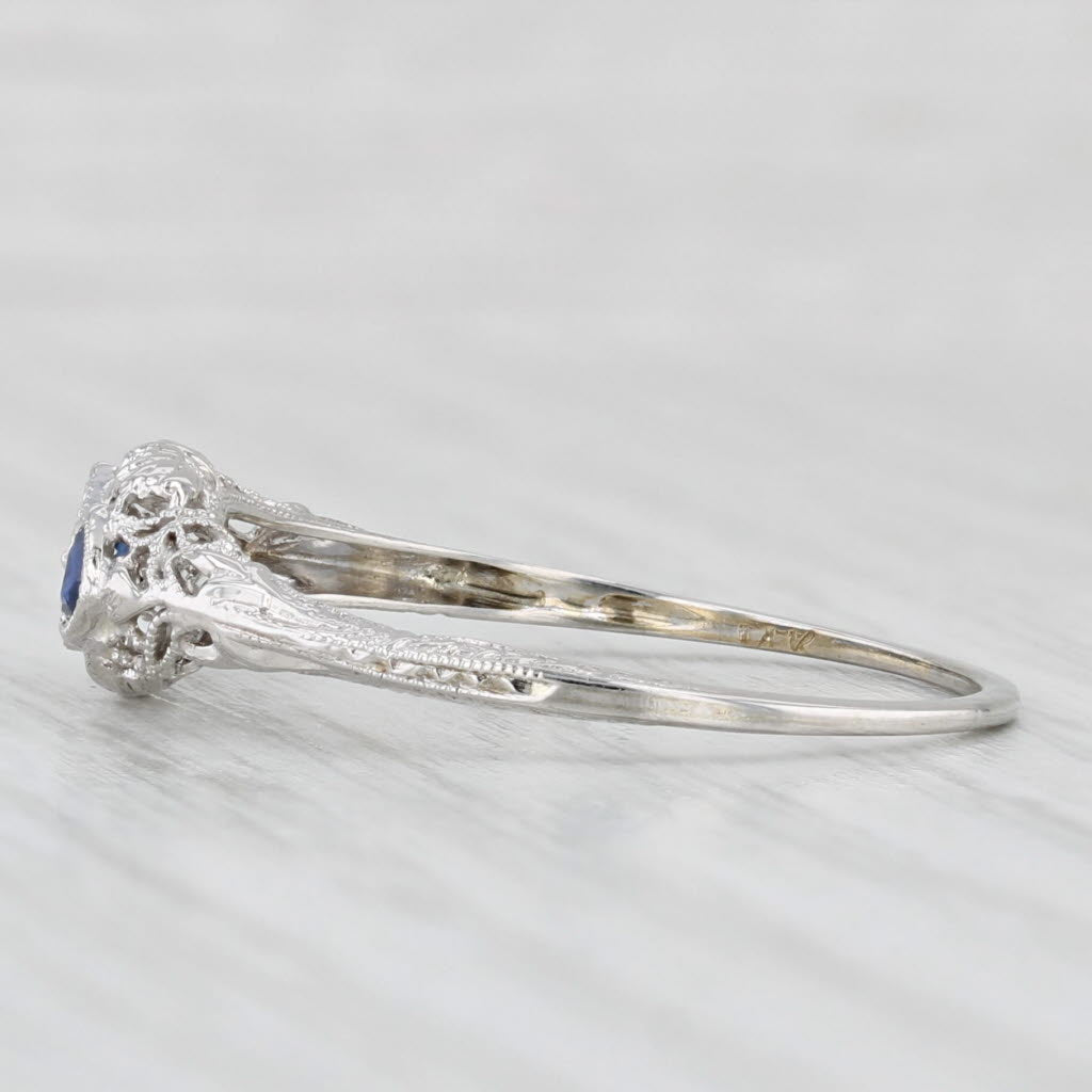 Light Gray Art Deco 0.17ctw Lab Created Sapphire Diamond Ring 14k Gold Filigree Size 9.5
