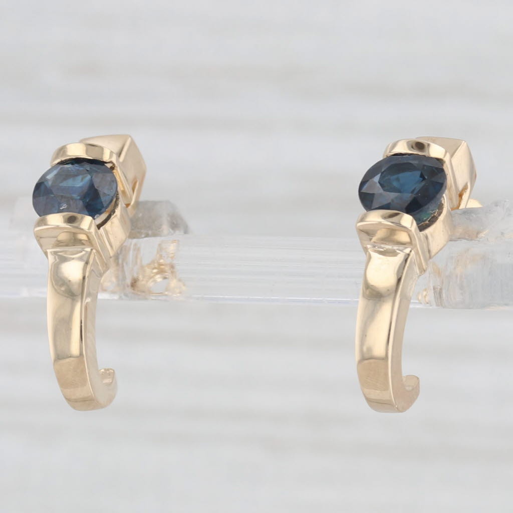 Light Gray 1.38ctw Blue Sapphire J-Hook Earrings 14k Yellow Gold Drops