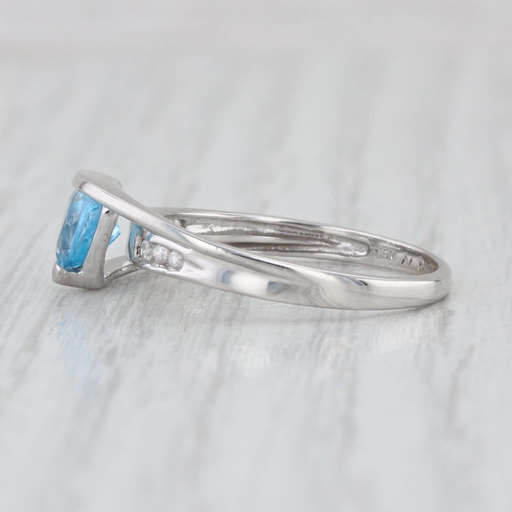 1.06ctw Trillion Blue Topaz Diamond Ring 10k White Gold Size 7.5 Bypass