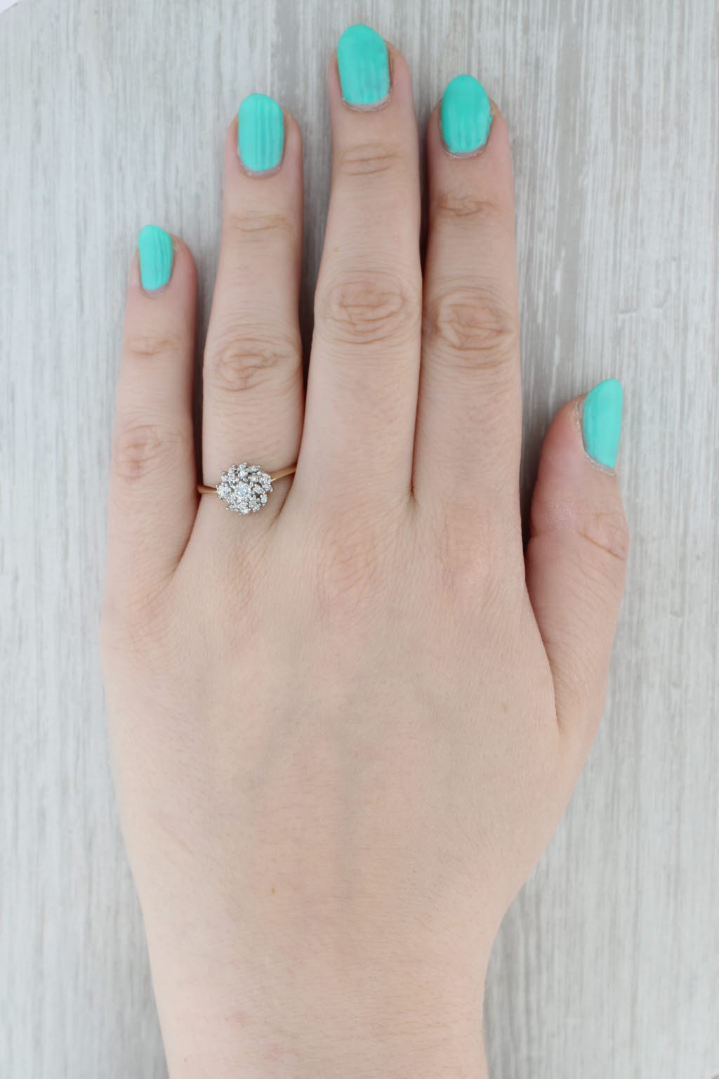 Gray 0.18ctw Diamond Cluster Ring 10k White Yellow Gold Engagement Size 9.25