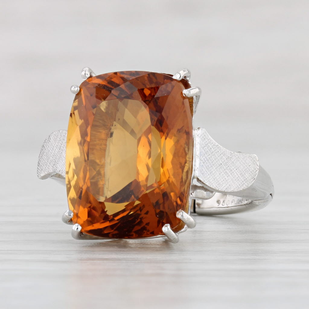 Light Gray Vintage 10.50ct Orange Citrine Ring Platinum 14k Gold Arthritic Shank Size 5