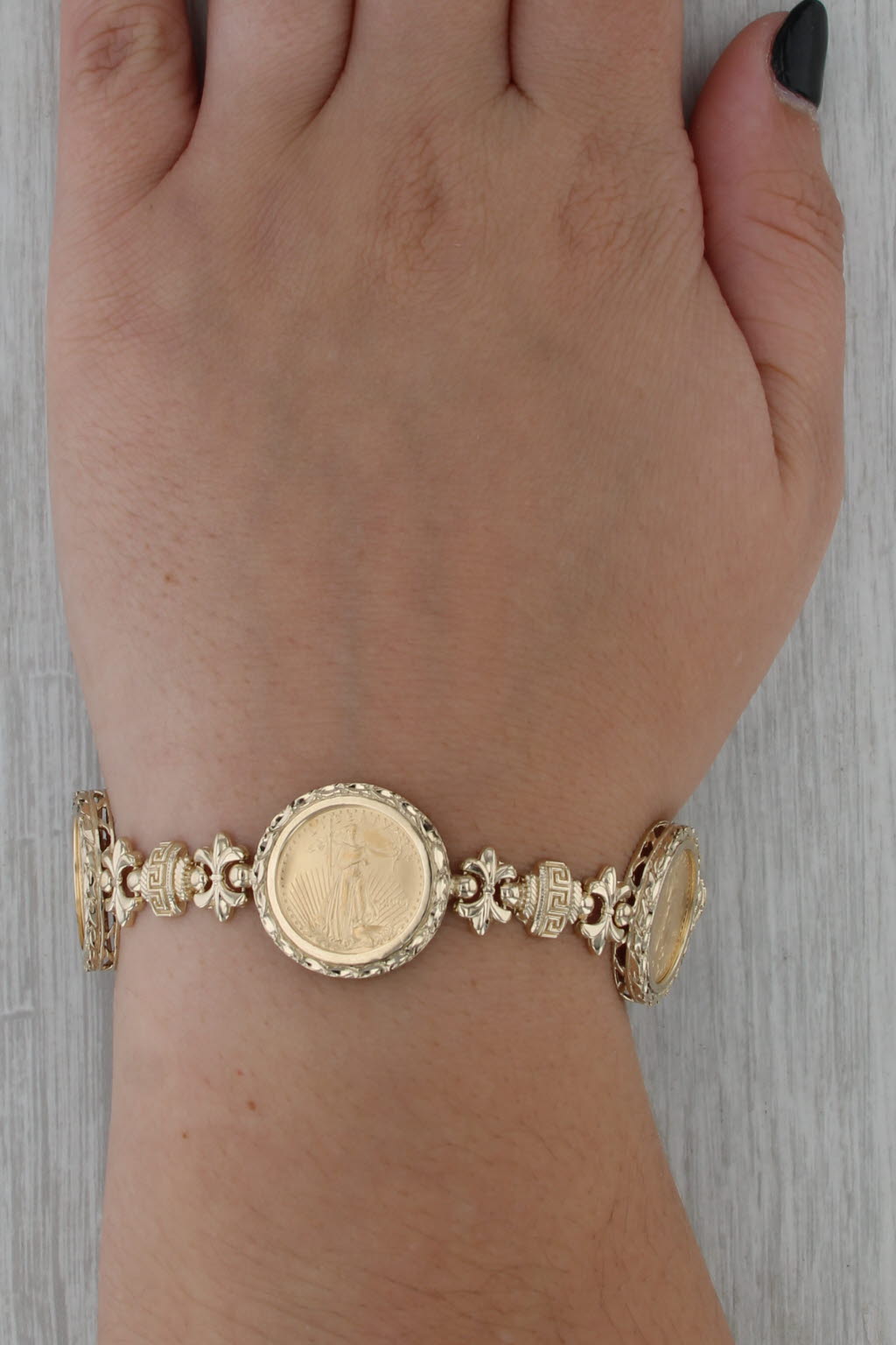 American Eagle Gold Coin Bracelet 14k 22k 2004 1/10oz $5 3 Coins 6.5-7"