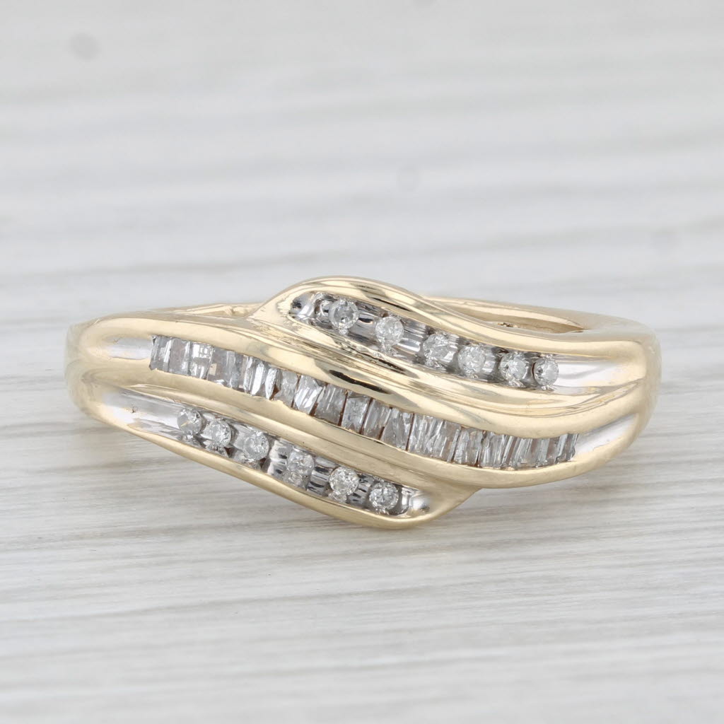 Light Gray 0.26ctw Diamond Bypass Ring 10k Yellow Gold Size 7.5 Wedding Anniversary Band