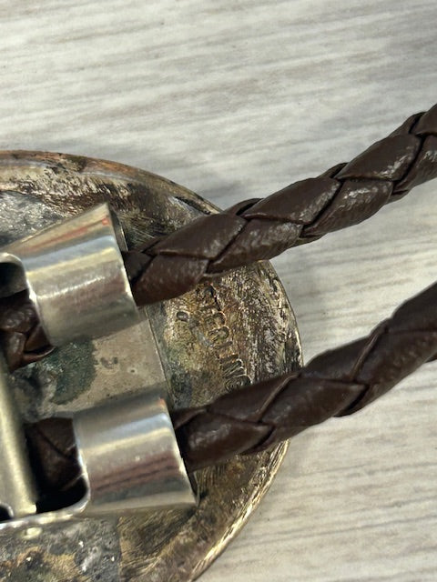 Gray Vintage Southwestern Eagle Bolo Tie Sterling Silver Leather Adjustable 33"