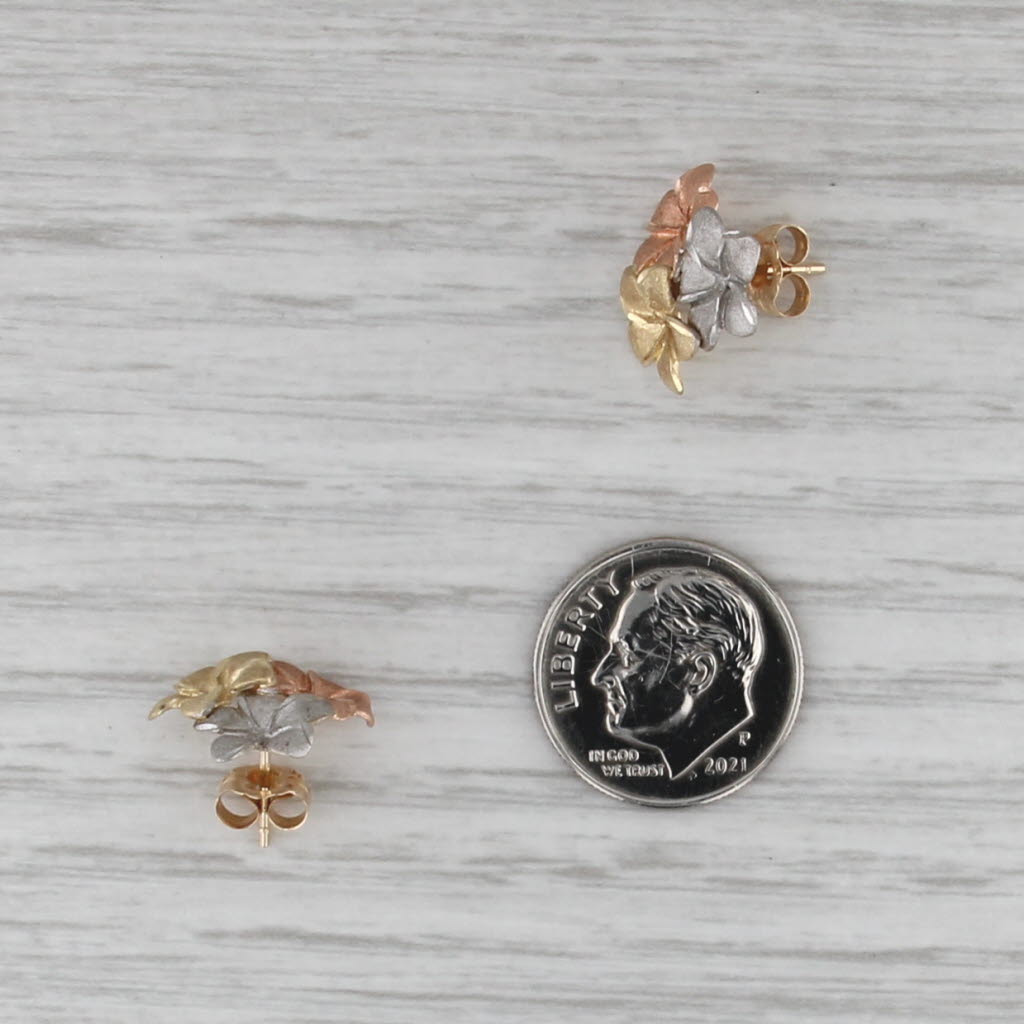 Tri-Toned Flower Stud Earrings 14k Rose Yellow White Gold Flower Studs