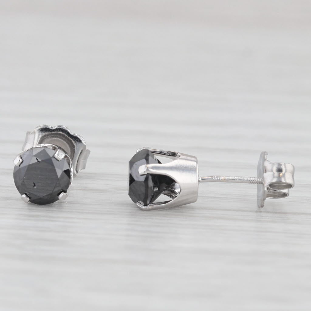 Light Gray 1.84ctw Black Diamond Stud Earrings 14k White Gold Round Solitaire Studs
