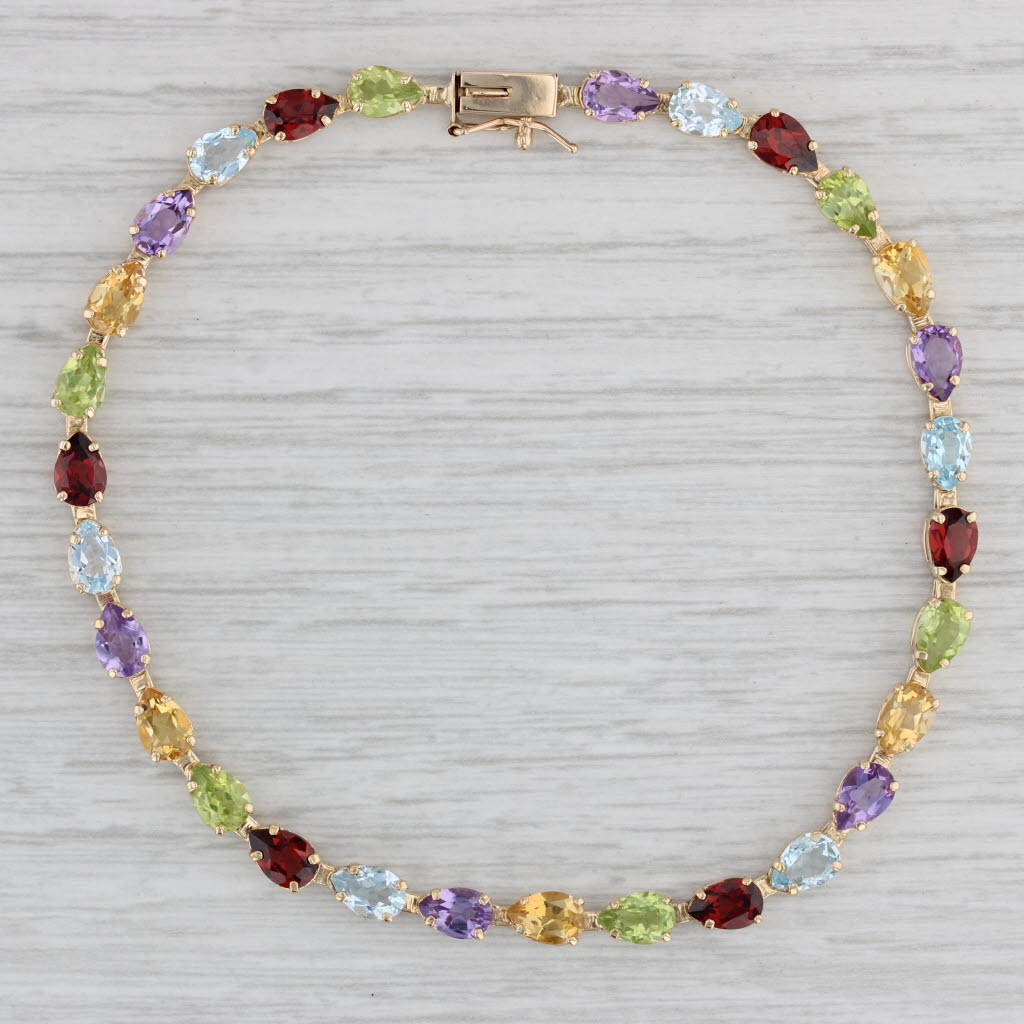 Gray 11.25ctw Gemstone Tennis Bracelet 14k Gold Amethyst Topaz Garnet Peridot Citrine