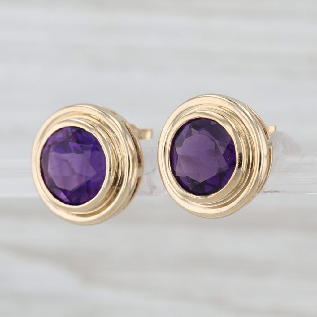 3ctw Amethyst Stud Earrings 14k Yellow Gold Round Solitaire Studs