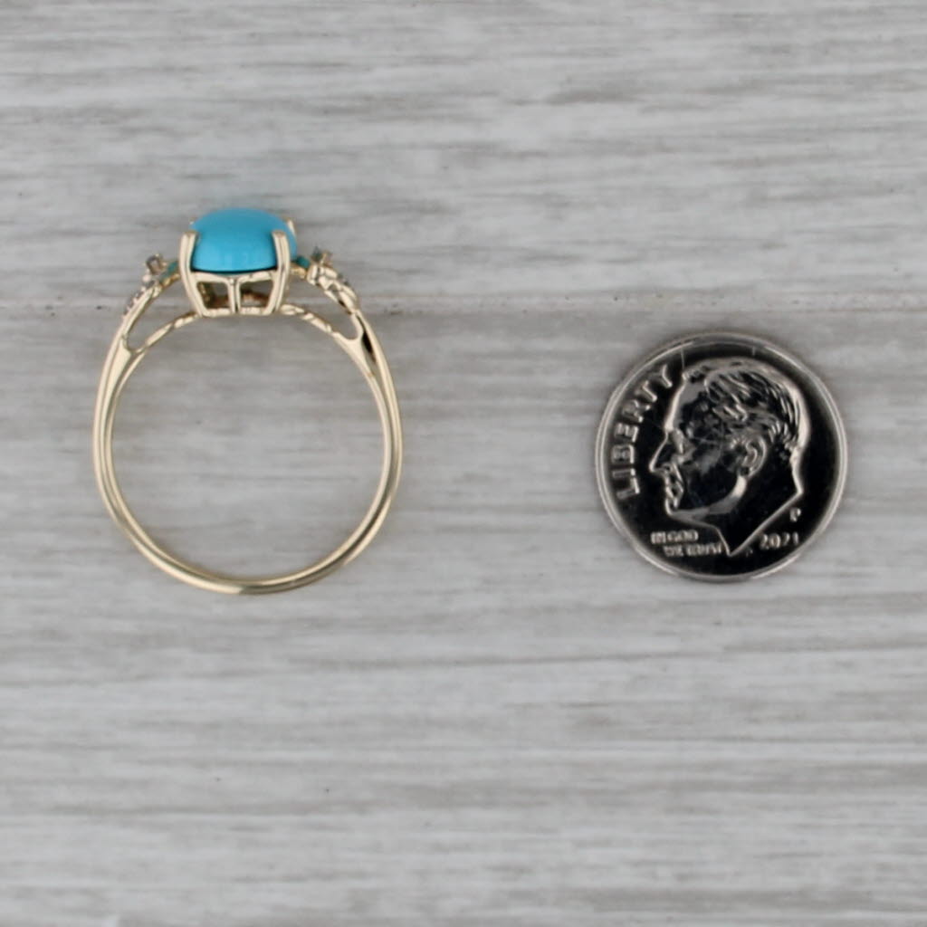 Cabochon Turquoise Diamond Ring 9k Yellow Gold Size 9.25 COA Card