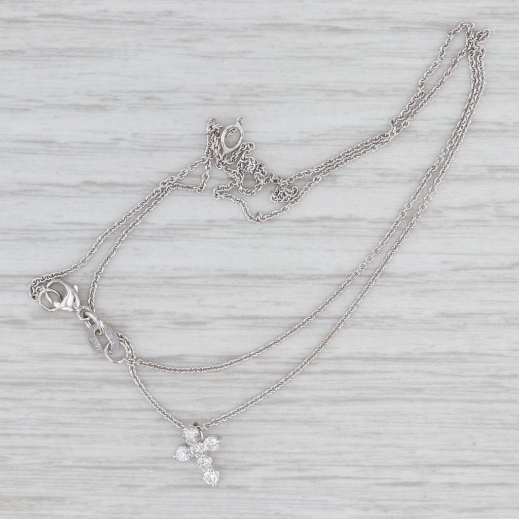 Light Gray New 0.20ctw Diamond Cross Pendant Necklace 14k White Gold 16-18" Cable Chain