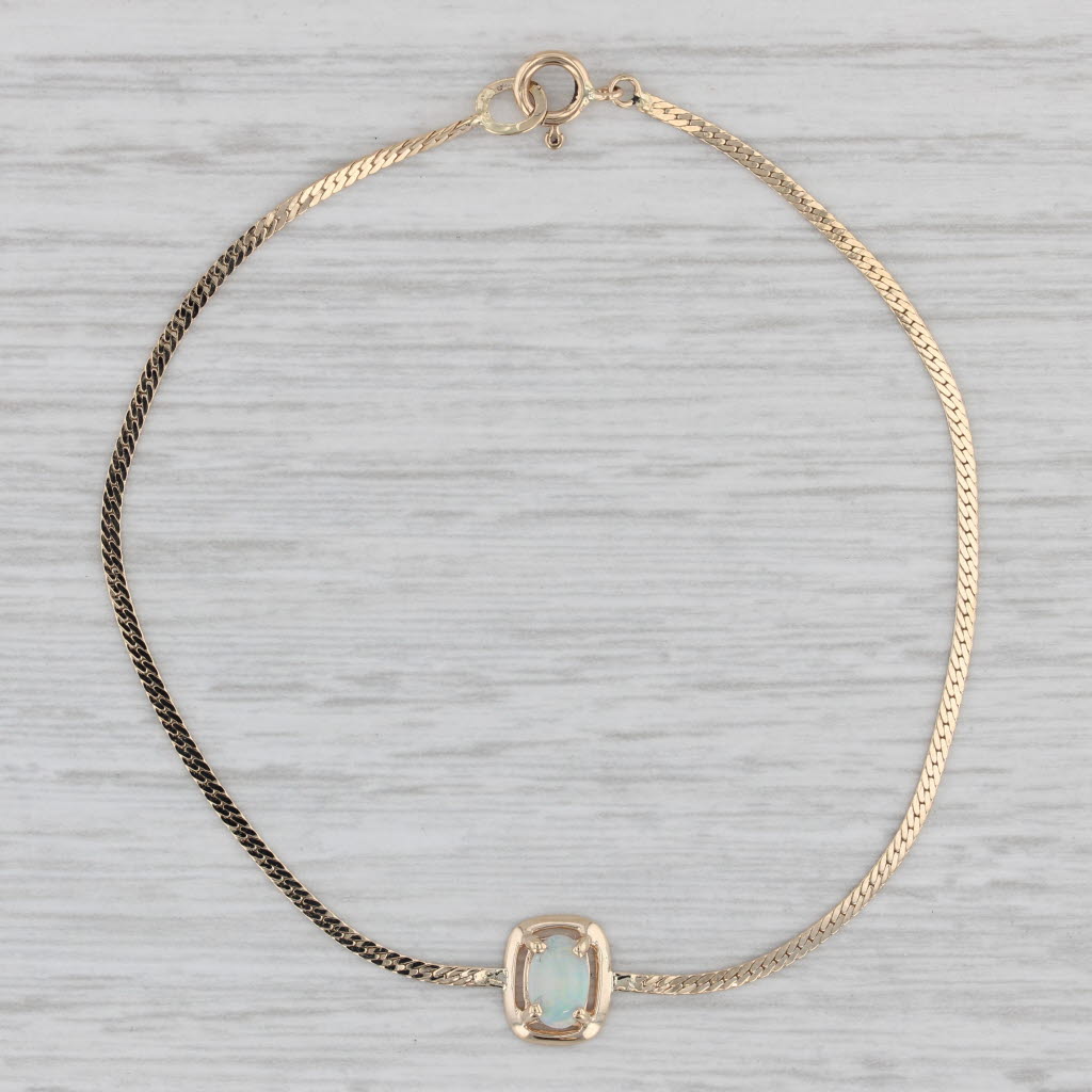 Gray Opal Solitaire Bracelet 14k Yellow Gold 6.75" Herringbone Chain