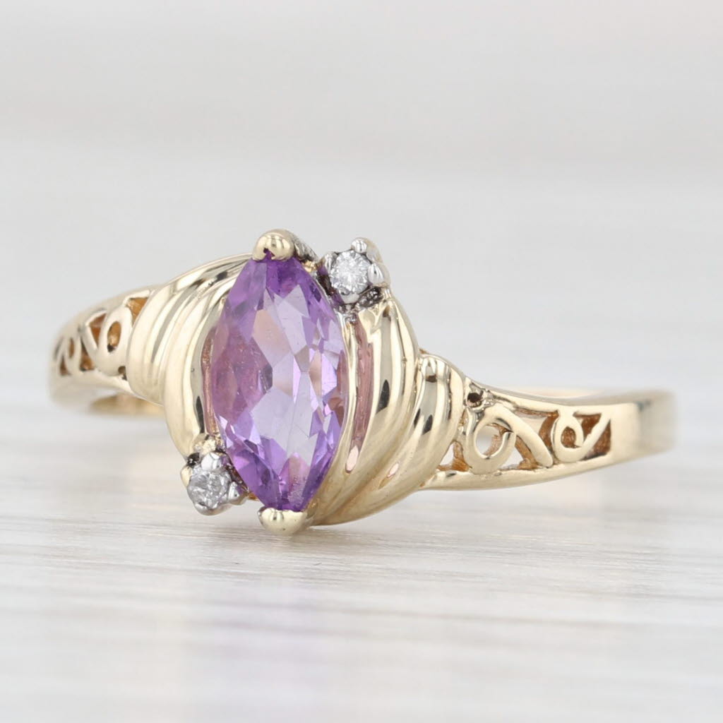 Light Gray 0.50ct Marquise Amethyst Ring 10k Yellow Gold Size 6 Diamond Accents