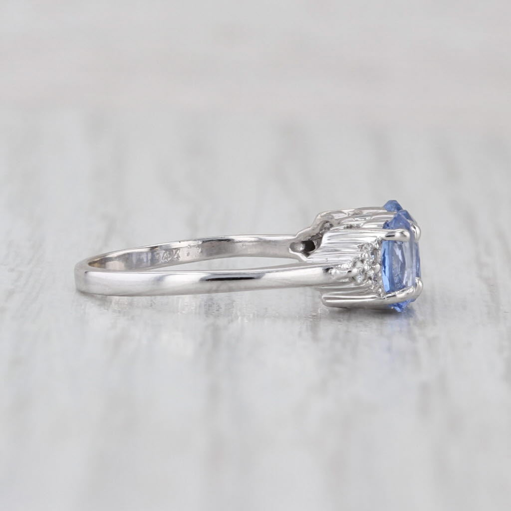 1.96ctw Blue Sapphire Diamond 3-Stone Ring 14k White Gold Size 5