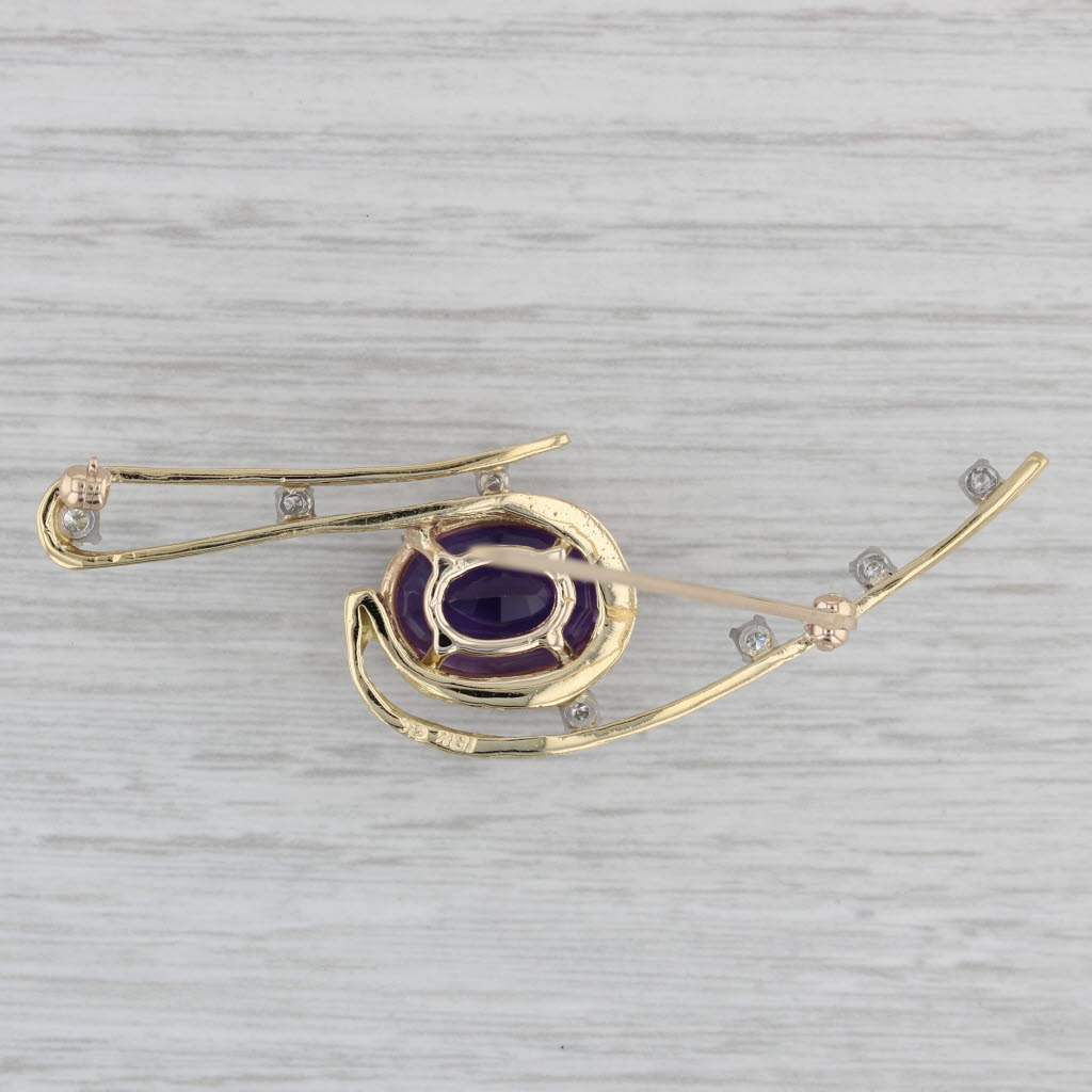 Gray 4.15ctw Amethyst Diamond Brooch 18k Yellow Gold Vintage Statement Pin