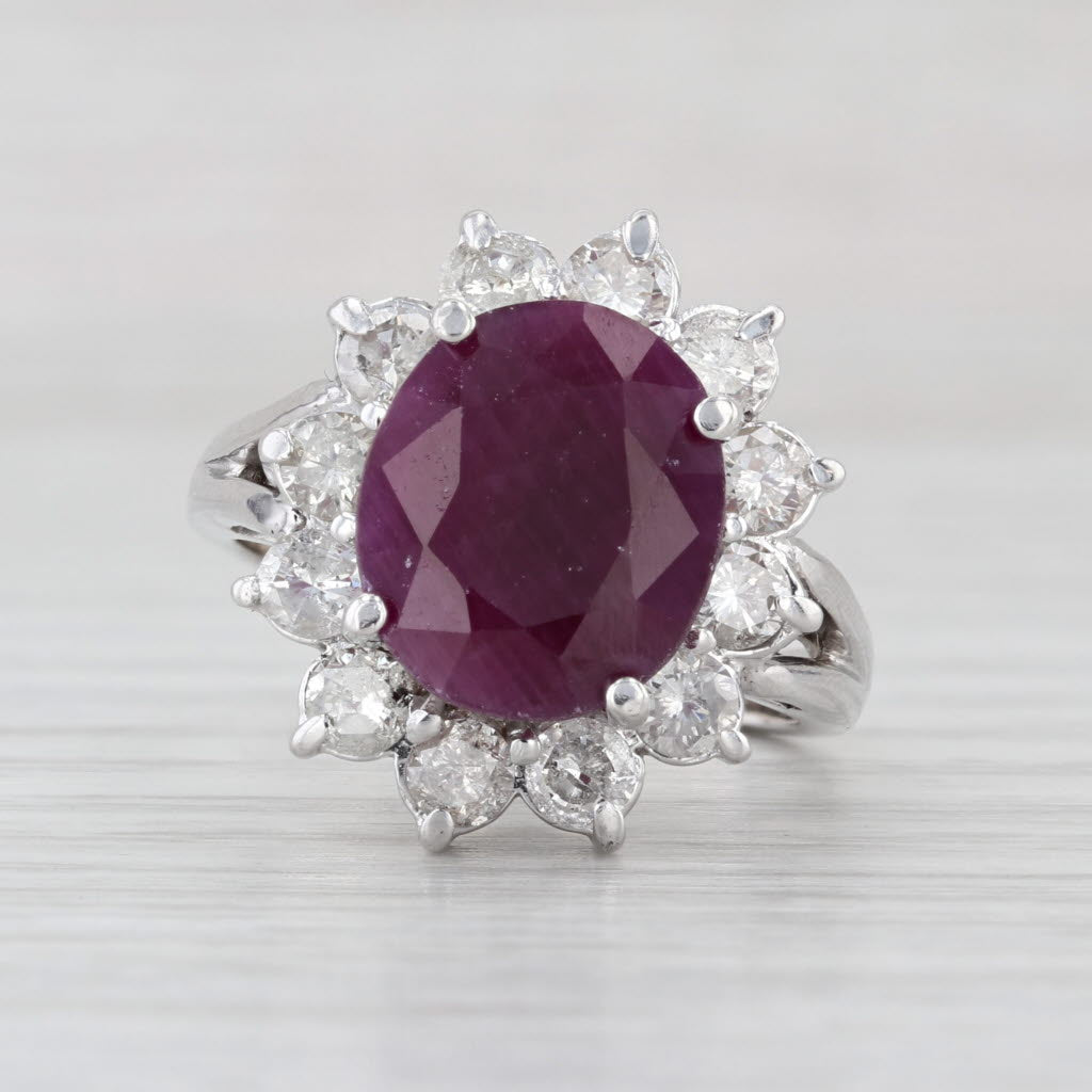 7.20ctw Oval Ruby Diamond Halo Ring 14k White Gold Size 7.5 Cocktail
