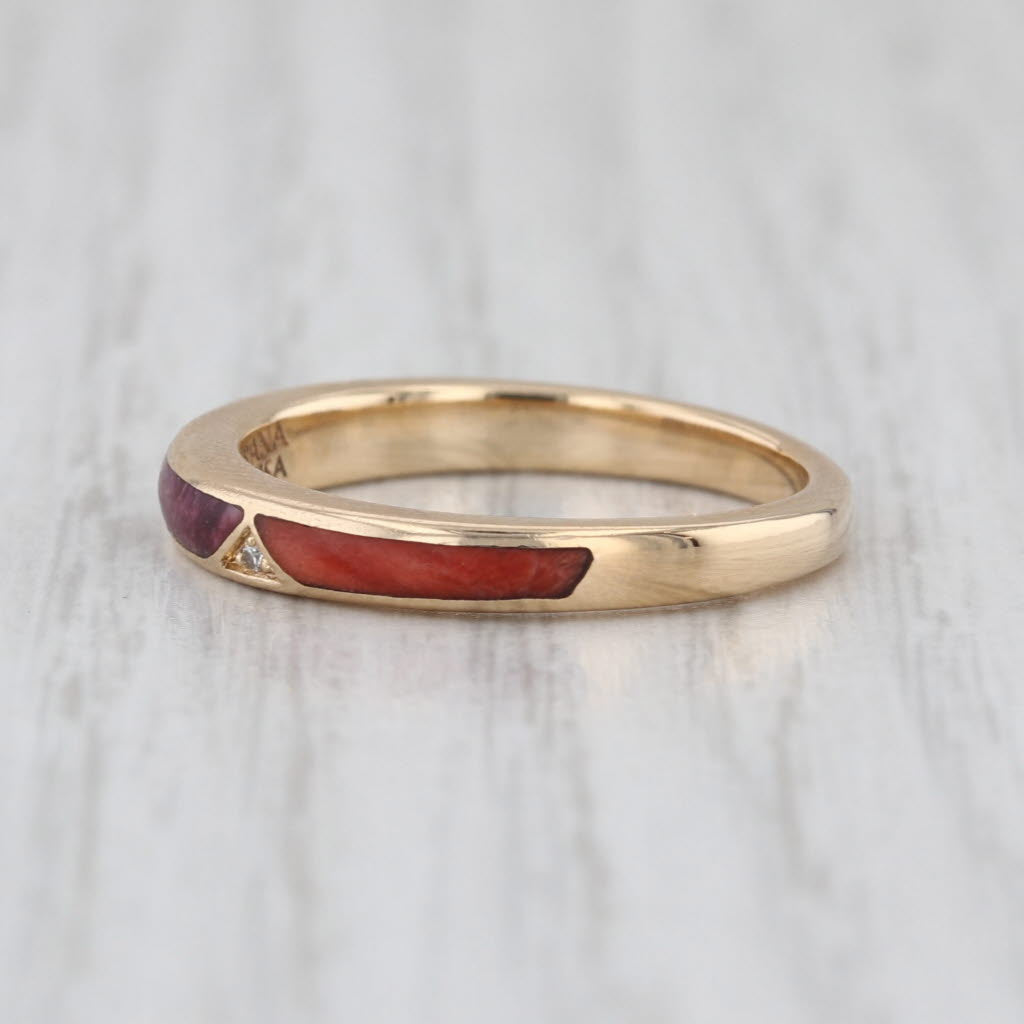 Kabana Multicolor Mother of Pearl Band 14k Yellow Gold Size 6.75 Ring Stackable